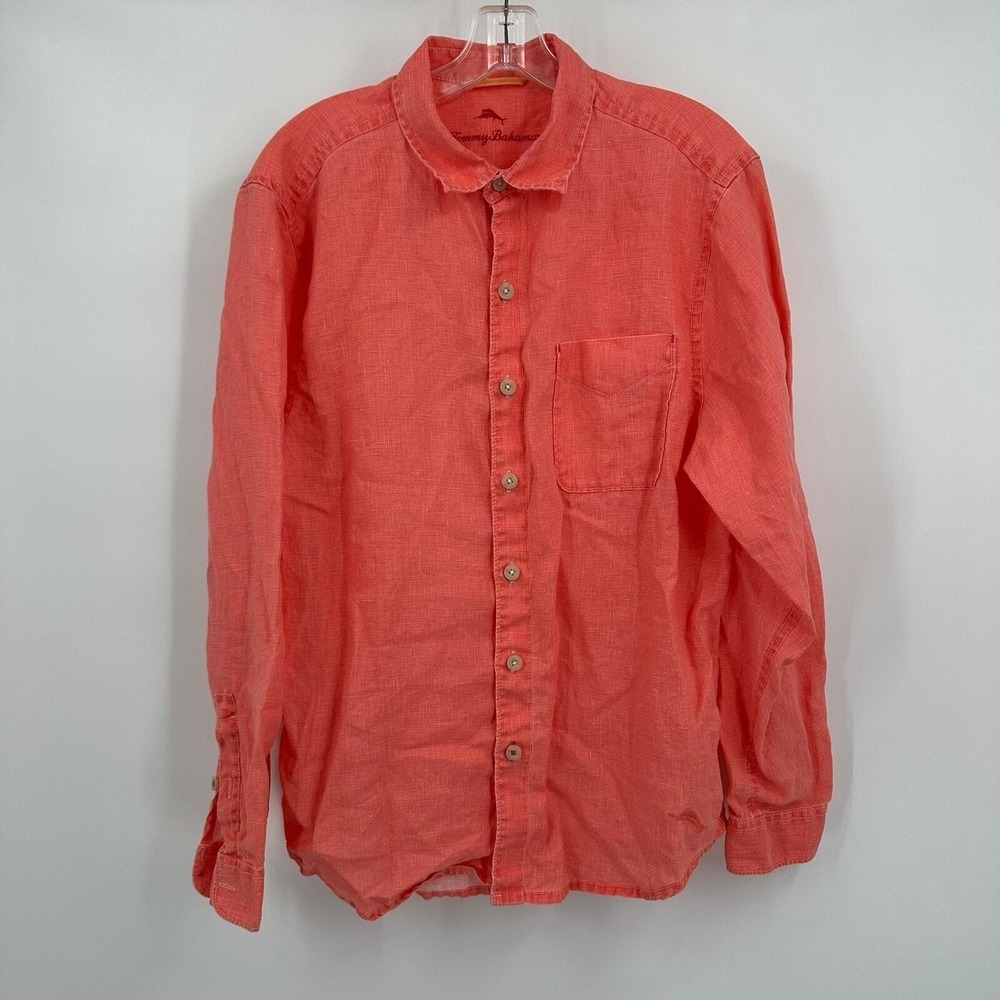 Tommy Bahama Mens Coastal Coral Linen Long Sleeve Button Down Shirt Size M Miani